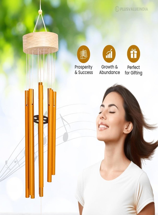 Plus Value Feng Shui Wind Chime Hanging Bells 8 Pipes Rods for Attracting Positive Vibrations Energy Home Office Balcony Living Room Bedroom Garden & Outdoors (Aluminium Metal, Gold) Windchimes - Image 5